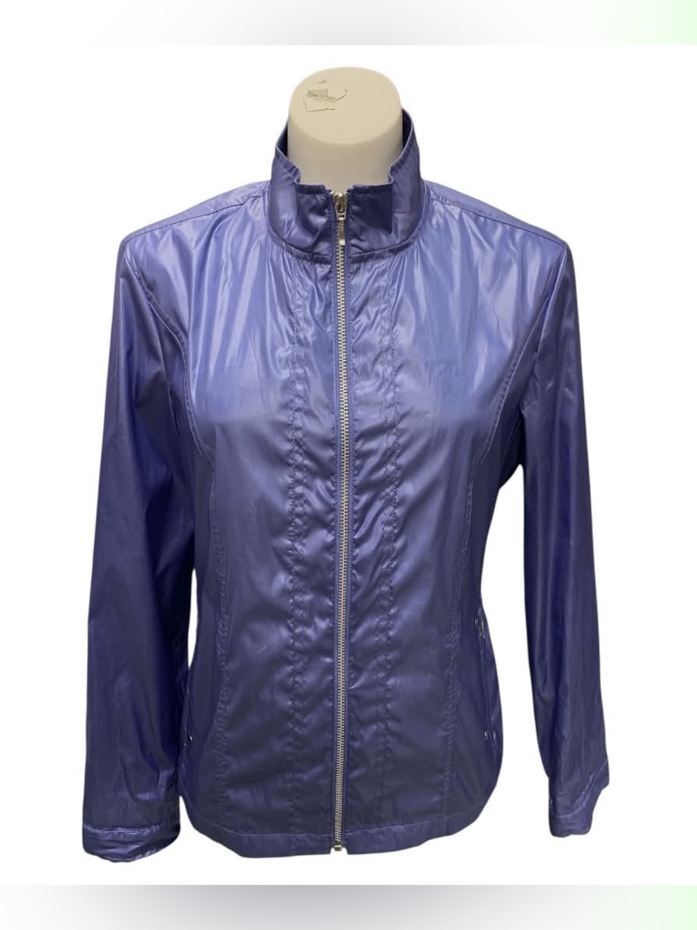 Zenergy By Chicos Metallic Lavender Zip-Front Bomber Jacket Size M